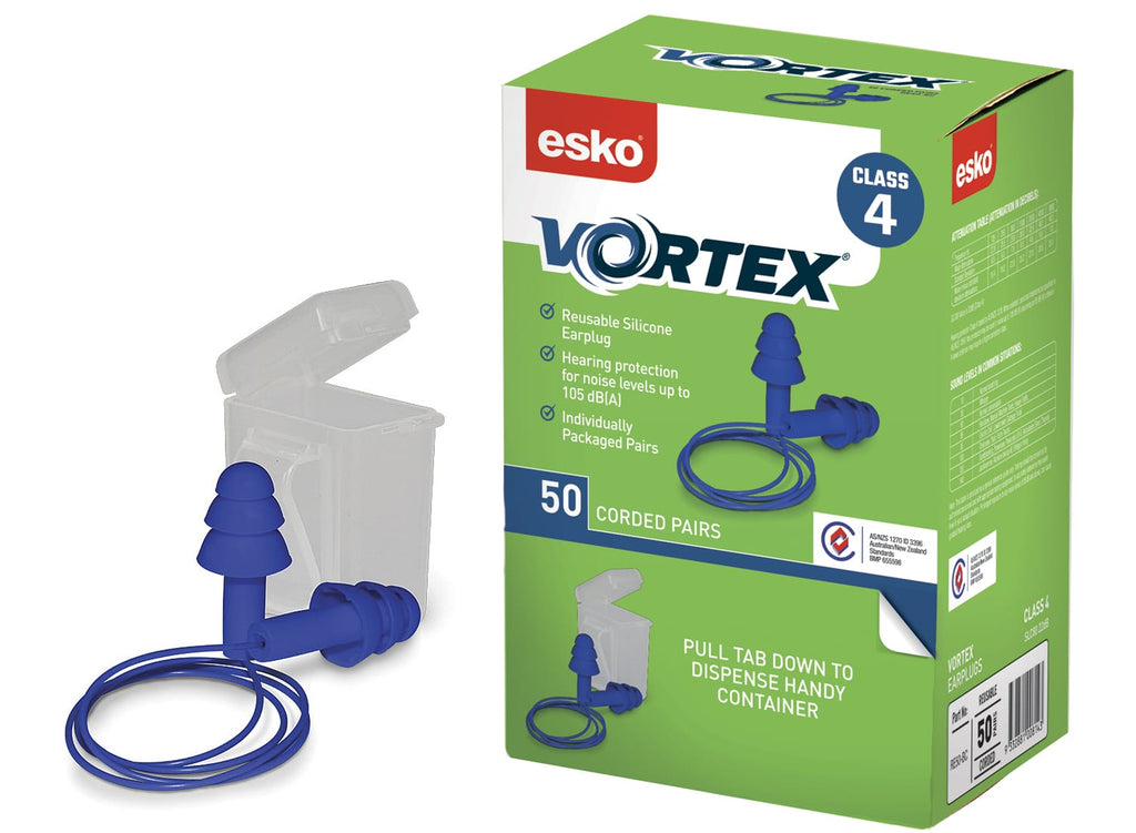 Esko Safety-Vortex Reusable TPR corded class 4, SLC80: 22dB 50 pairs blue-Discount Workwear NZ