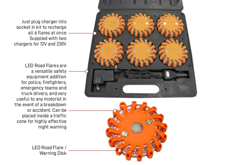 Esko Safety-Road Flare, Kit of 6, Rechargeable, with charger-Discount Workwear NZ