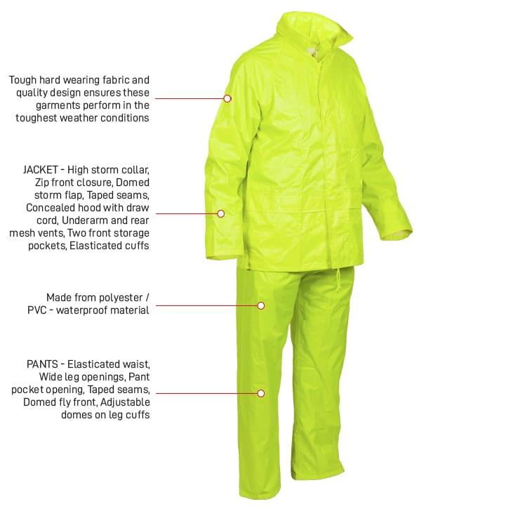 Esko Safety-Good2Glow Rainsuit, Jacket & Pant dual zip - Neon yellow , Size S-4XL-Discount Workwear NZ