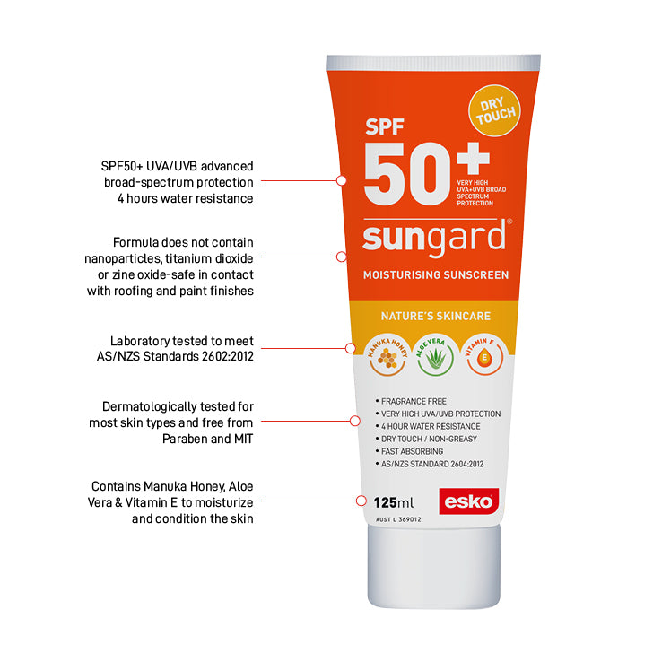 Esko Safety-SUNGARD SPF 50 Sunscreen with Aloe vera & Vitamin E, 125ml flip-top tube-Discount Workwear NZ