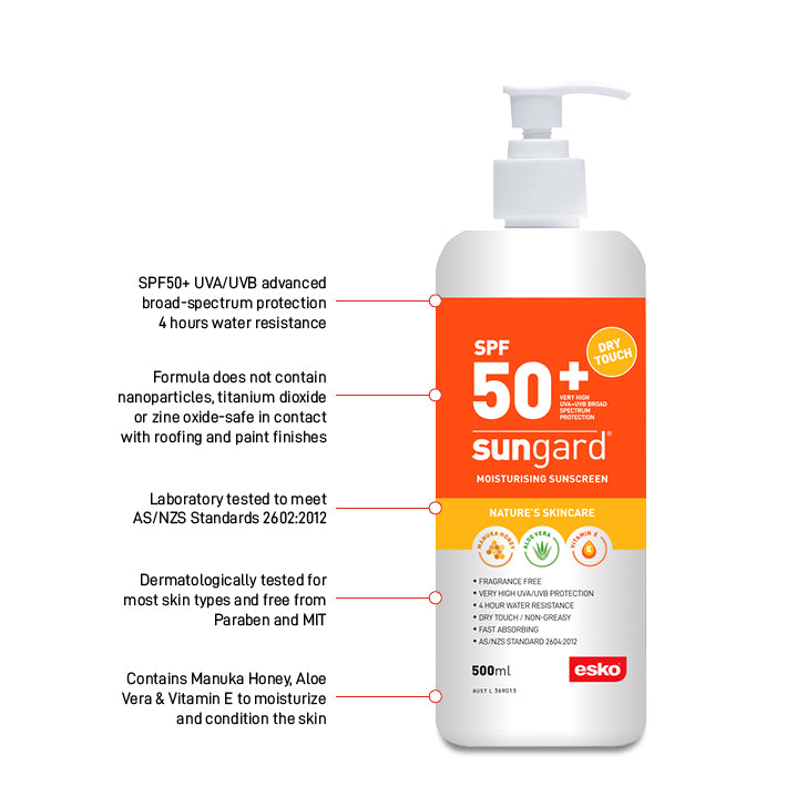 Esko Safety-SUNGARD SPF 50 Sunscreen with Aloe vera & Vitamin E, 500ml pump bottle-Discount Workwear NZ