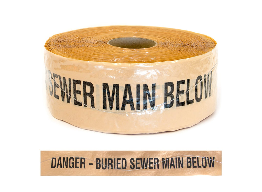 Esko Safety-Wavelay Detectable "Danger Buried Sewer Main Below" c/w s/steel tracer wire 100mm x 250m-Discount Workwear NZ