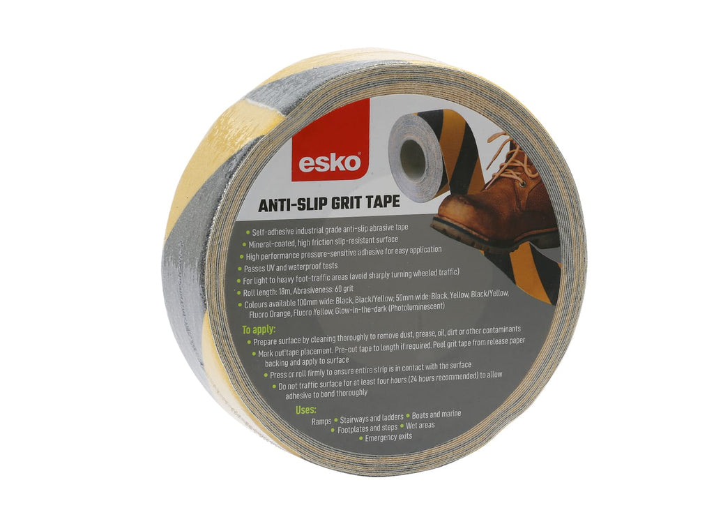 Esko Safety-ESKO GRIT TAPE Anti-Slip Tape, 50mm x 18m, Black/ Yellow-Discount Workwear NZ