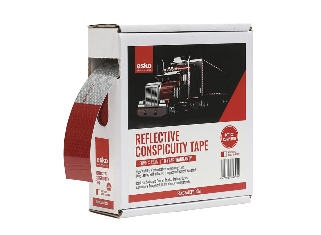 Esko Safety-ESKO premium Conspicuity Tape, DOT C2 certified, red/silver 50mm x 45.72m-Discount Workwear NZ