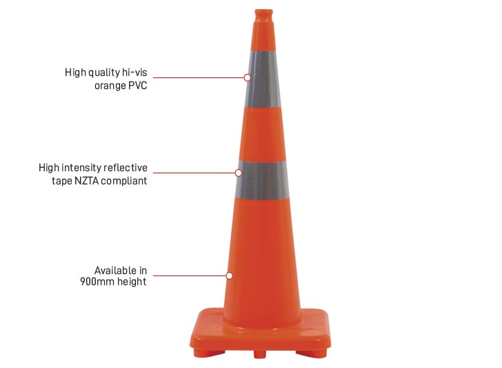 Esko Safety-Orange PVC Twin Reflectorised Cone 900mm NZTA Compliant-Discount Workwear NZ