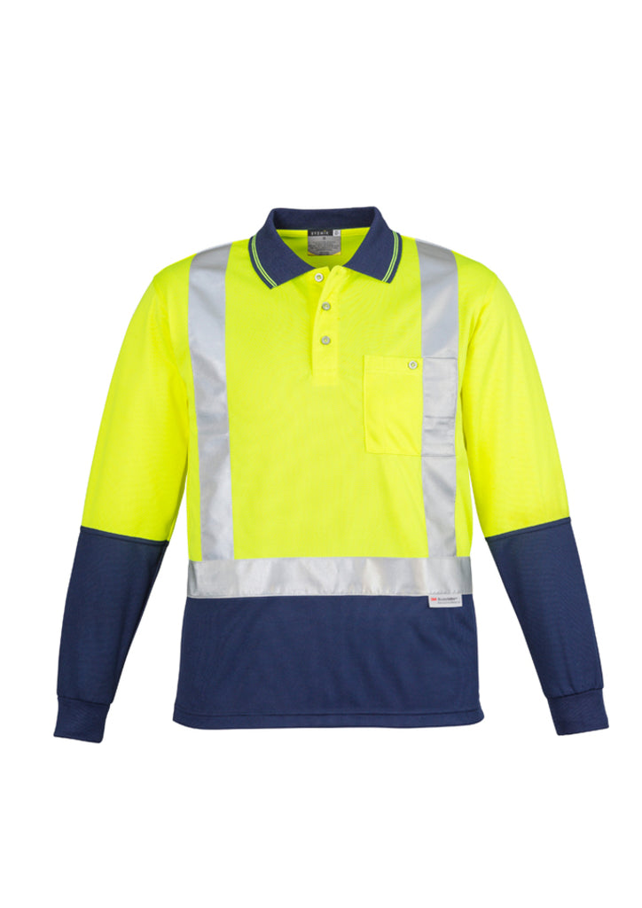 Syzmik-Syzmik Mens Hi Vis Spliced L/S Polo - Shoulder Taped-Discount Workwear NZ