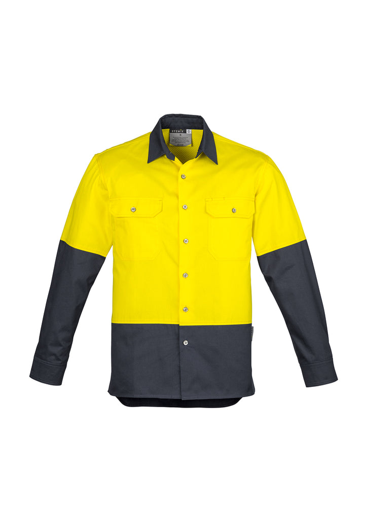 Syzmik-Syzmik Mens Hi Vis Industrial L/S Shirt-Discount Workwear NZ