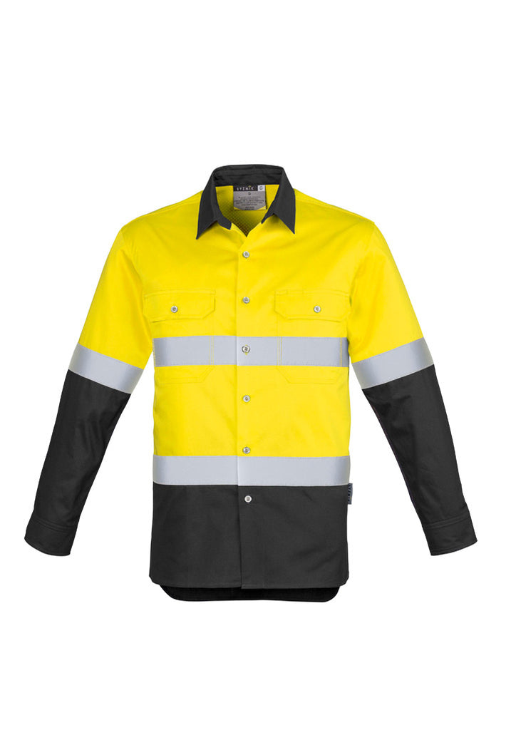 Syzmik-Syzmik Mens Hi Vis Industrial L/S Shirt - Hoop Taped-Discount Workwear NZ