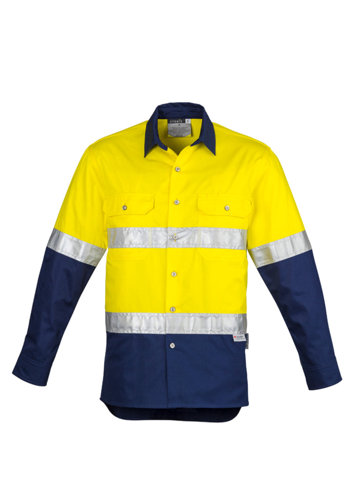 Syzmik-Syzmik Mens Hi Vis Industrial L/S Shirt - Hoop Taped-Discount Workwear NZ