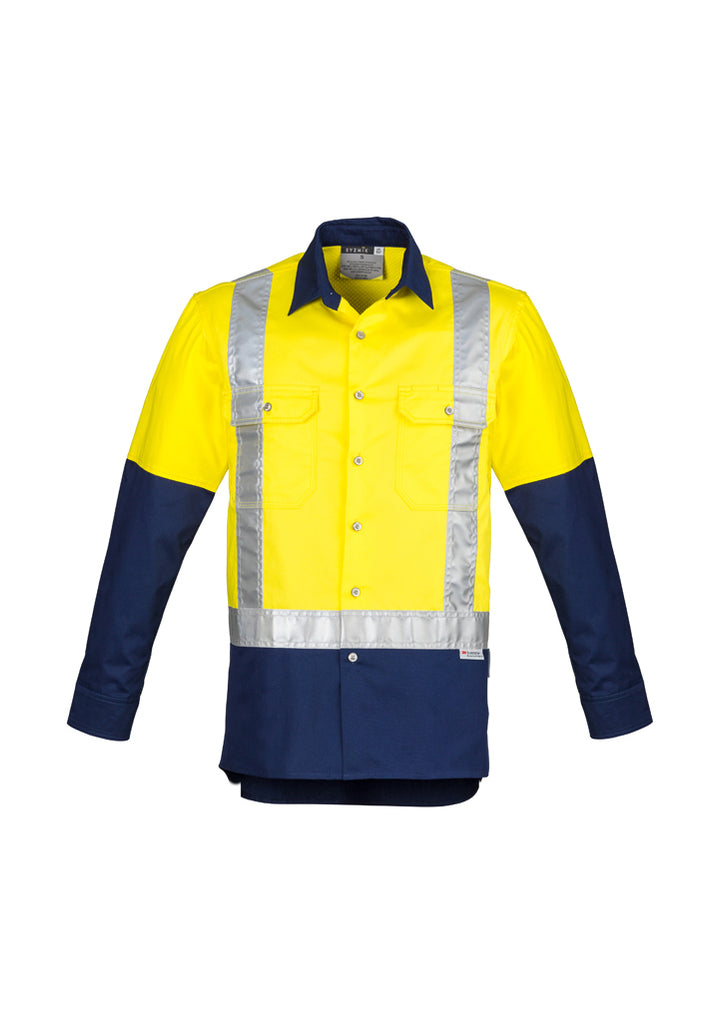 Syzmik-Syzmik Mens Hi Vis Industrial L/S Shirt - Shoulder Taped-Discount Workwear NZ