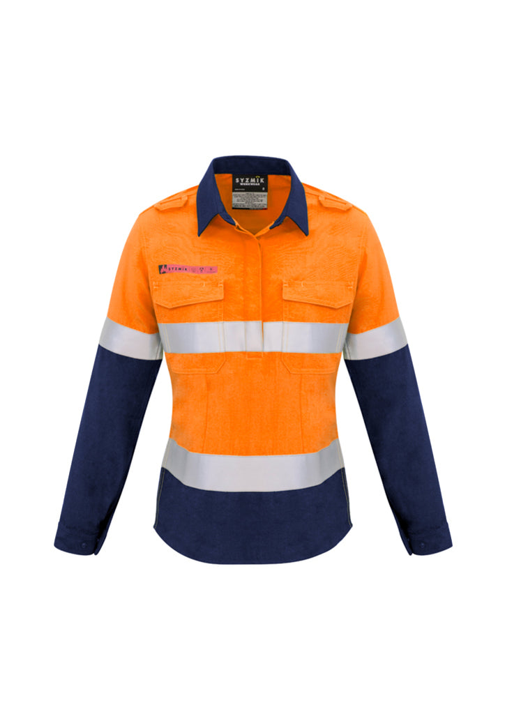 Syzmik-Syzmik Womens Red Flame Hi Vis Closed Front Shirt - Hoop Taped-Discount Workwear NZ