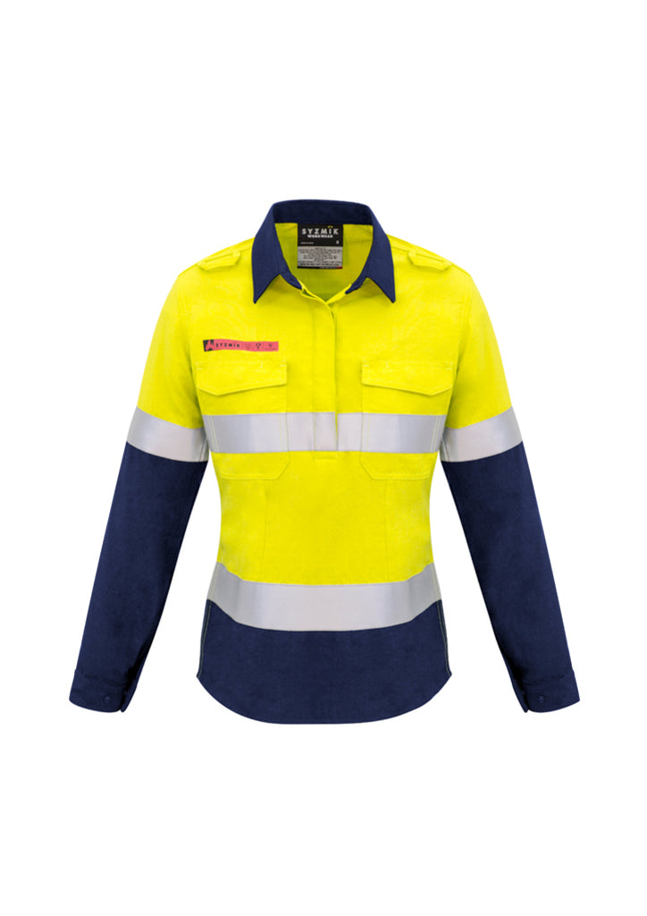 Syzmik-Syzmik Womens Red Flame Hi Vis Closed Front Shirt - Hoop Taped-Discount Workwear NZ