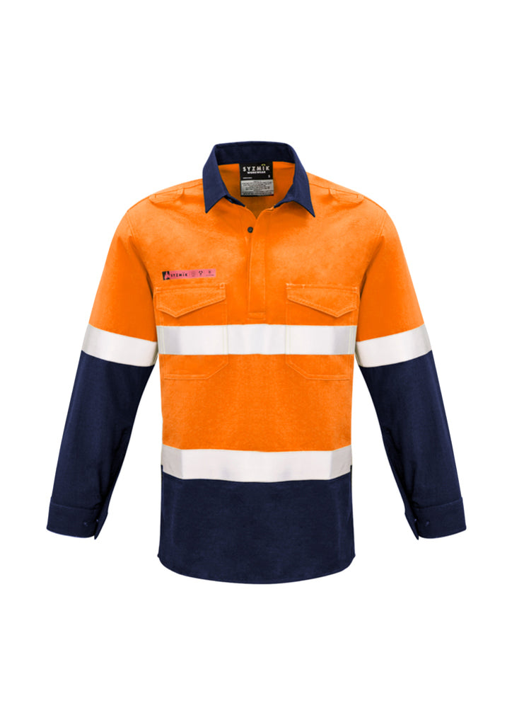 Syzmik-Syzmik Mens Red Flame Hi Vis Closed Shirt - Hoop Taped-Discount Workwear NZ