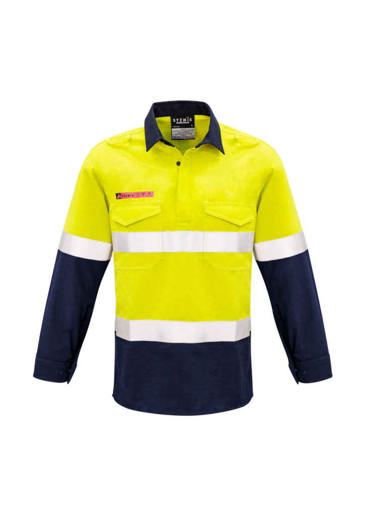 Syzmik-Syzmik Mens Red Flame Hi Vis Closed Shirt - Hoop Taped-Discount Workwear NZ