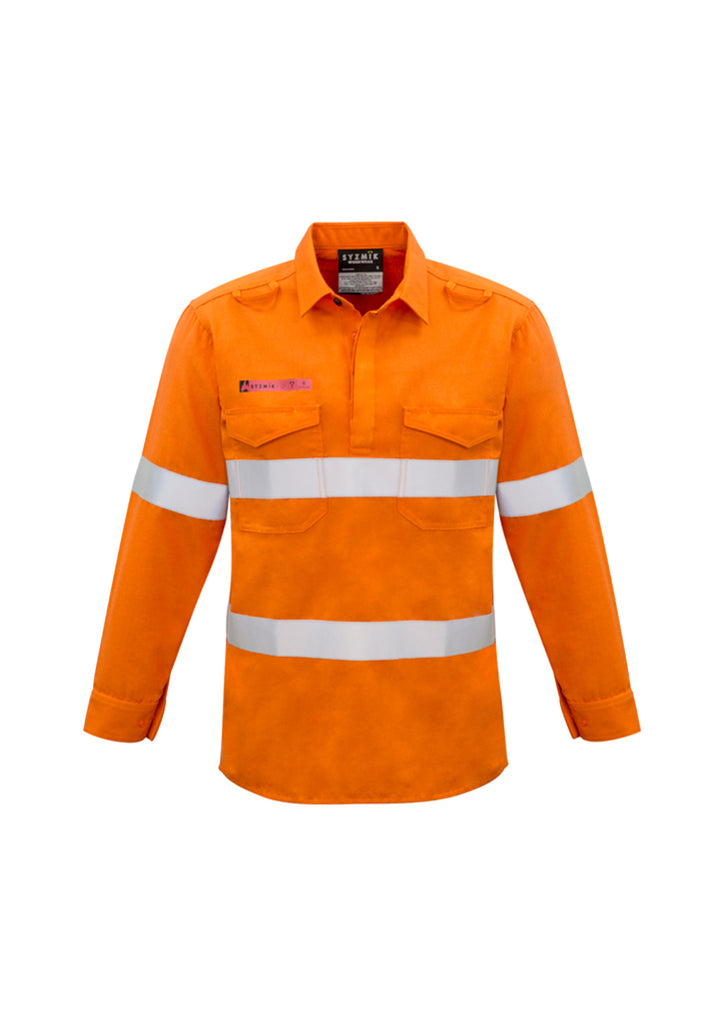 Syzmik-Syzmik Mens Red Flame Hi Vis Closed Shirt - Hoop Taped-Discount Workwear NZ