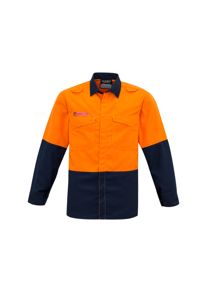 Syzmik-Syzmik Mens Red Flame Hi Vis Spliced Shirt-Discount Workwear NZ