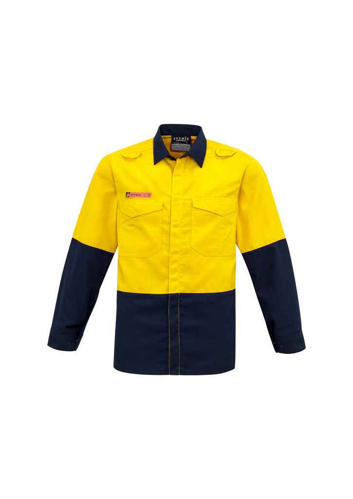 Syzmik-Syzmik Mens Red Flame Hi Vis Spliced Shirt-Discount Workwear NZ