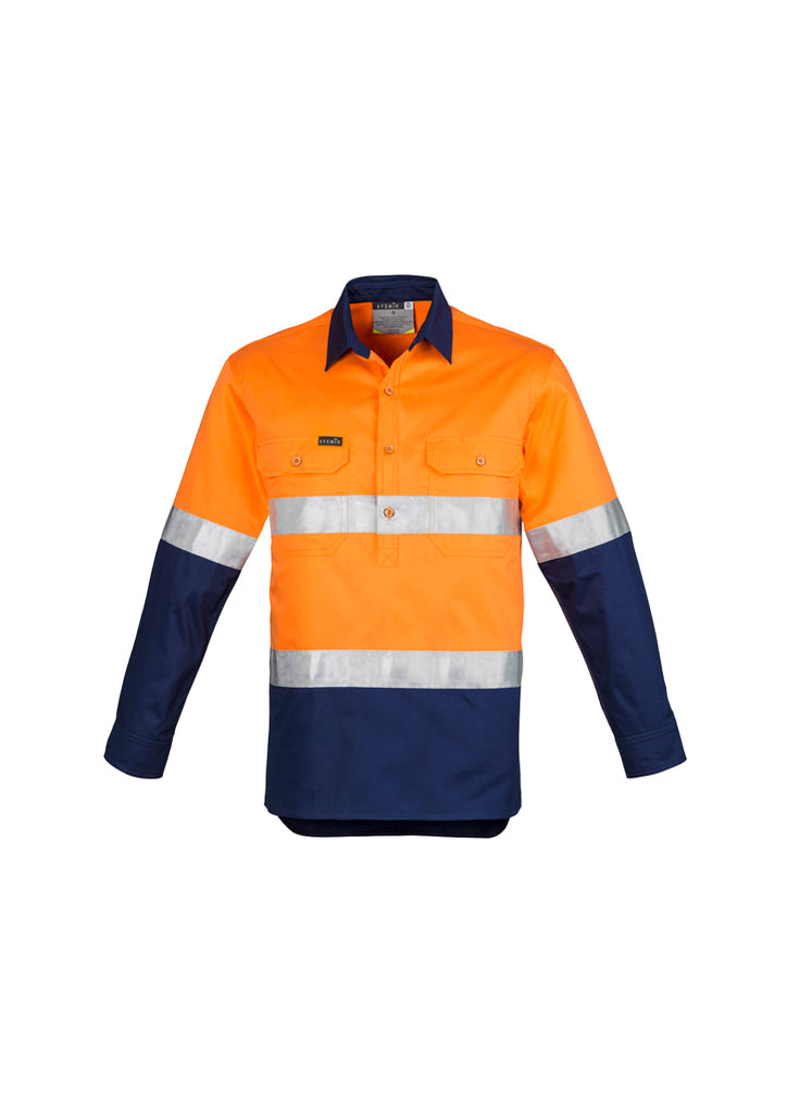 Syzmik-Syzmik Mens Hi Vis Closed Front L/S Shirt - Hoop Taped-Discount Workwear NZ