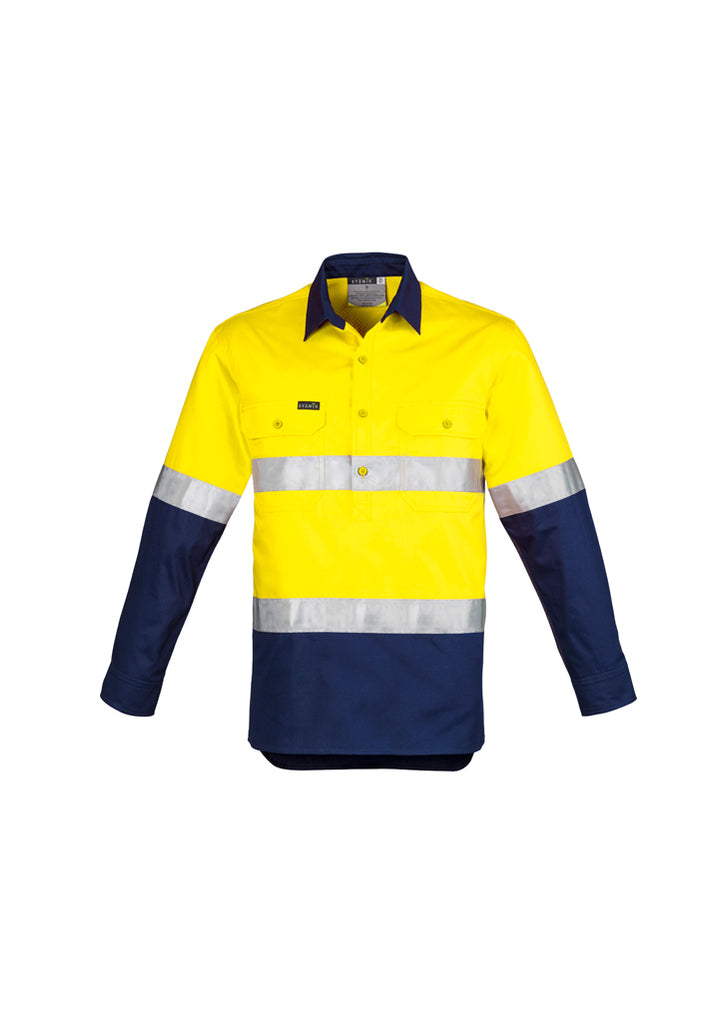 Syzmik-Syzmik Mens Hi Vis Closed Front L/S Shirt - Hoop Taped-Discount Workwear NZ