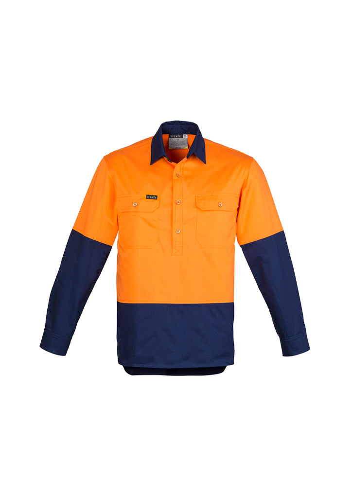 Syzmik-Syzmik Mens Hi Vis Closed Front L/S Shirt-Discount Workwear NZ