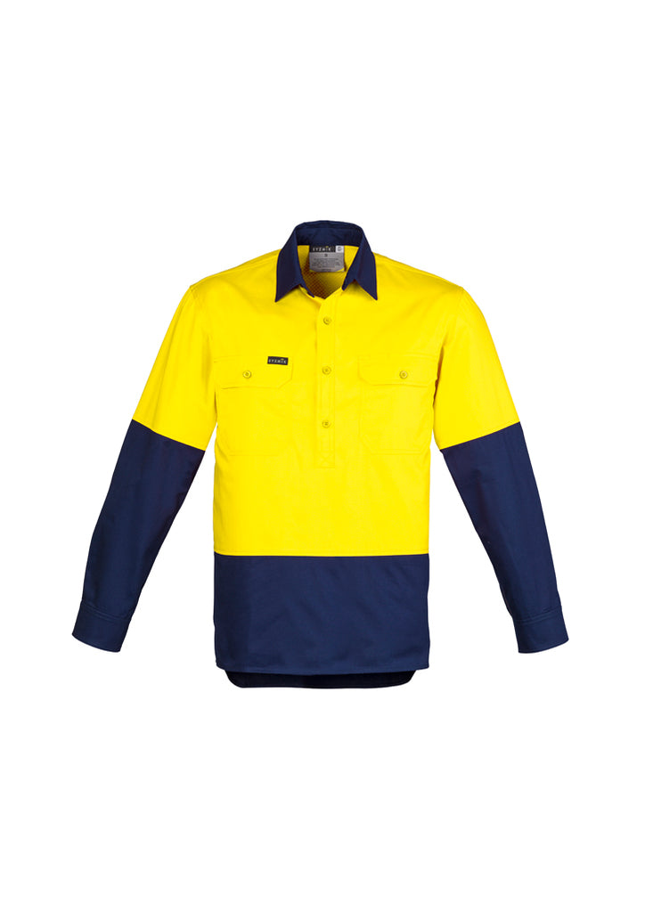 Syzmik-Syzmik Mens Hi Vis Closed Front L/S Shirt-Discount Workwear NZ